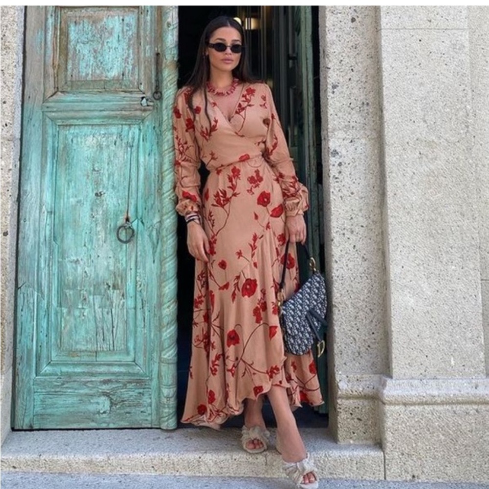 H&M x Johanna Ortiz Floral Wrap Dress in Red and pink